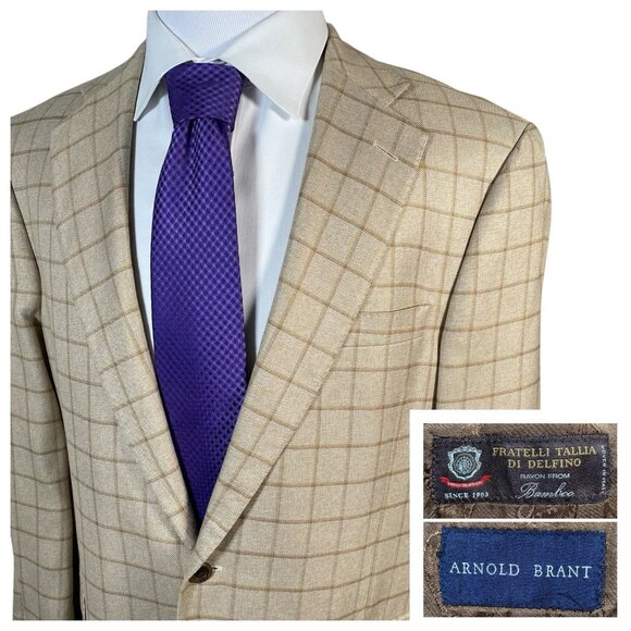 Arnold Brant Bamboo Sport Coat 43L Fratelli Tallia di Delfino Italian Windowpane
